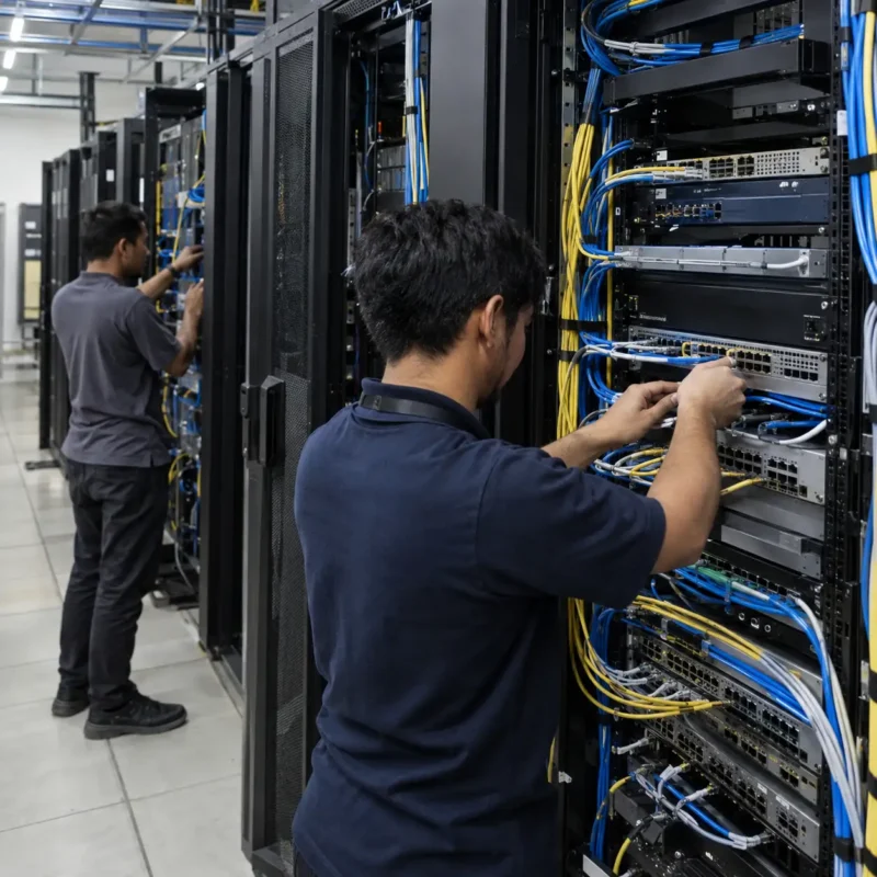 ทีมวิศวกรติดตั้งและเชื่อมต่อระบบ Network ภายใน Data Center